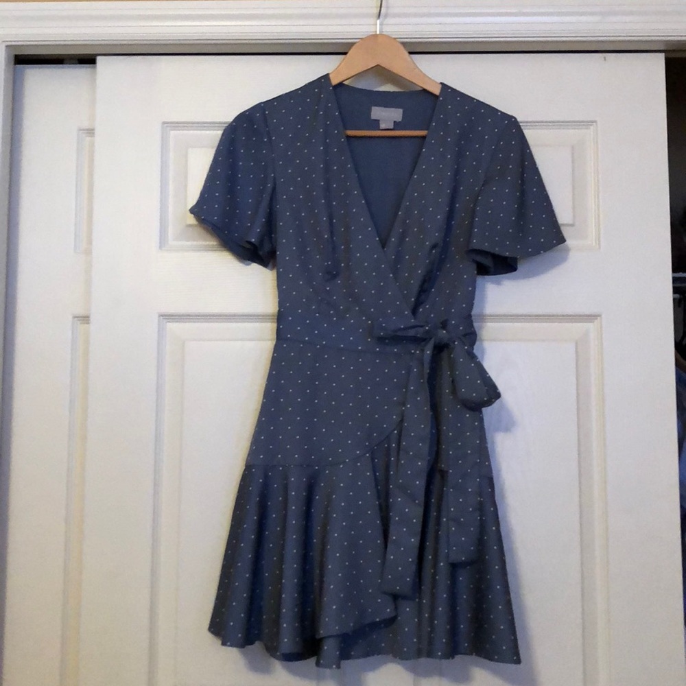 Finders keepers blue silk wrap dress